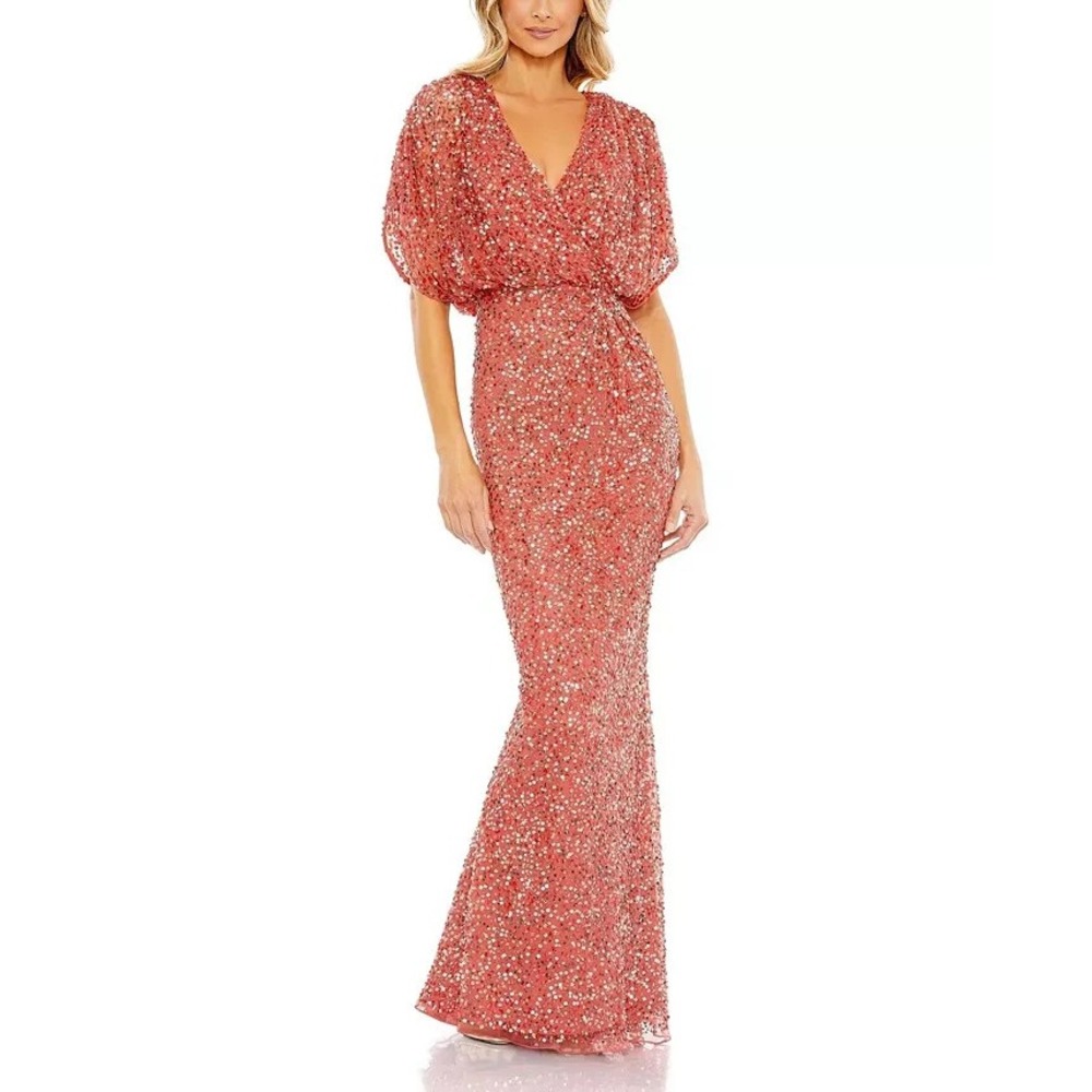 Mac Duggal Draped Sleeve V-Neck Gown in‎ Paprika Size 18  NEW with tags